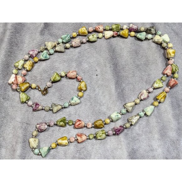 Vintage 20s Art Deco Pastel Rainbow Marbled Lucite Beaded Necklace - Picture 4 of 4